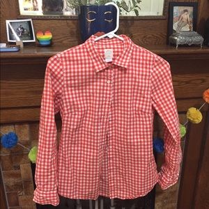 J Crew Perfect Oxford Button Down Red Gingham Sz 2